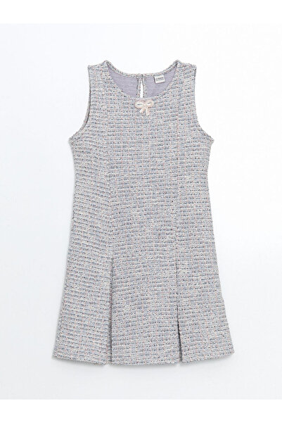 LC Waikiki Gray Crew Neck Girls Tweed Dress