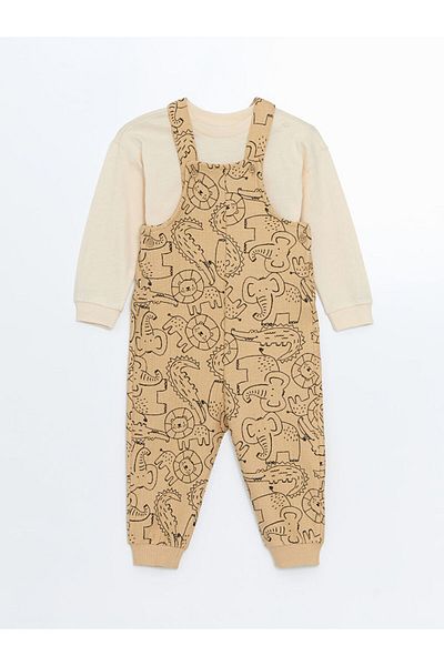 LC Waikiki Lcw Printed Baby Boy Salopet and T-Shirt 2 Pack Fast Fashion