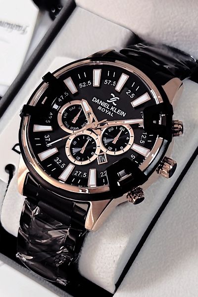 Daniel Klein Royal Men's Wrist Watch 3 Atm Waterproof Black Color Steel Band Bracelet Gift Dkh4593C4