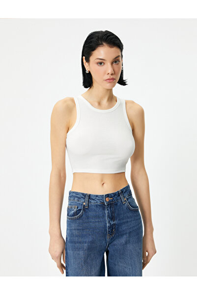 Koton Halter Neck Crop Tank Top - Ribbed Sleeveless