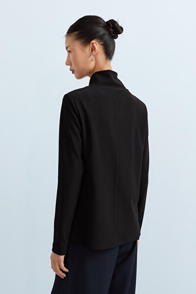 Nihan Dik Yaka Basic Örme Bluz Siyah