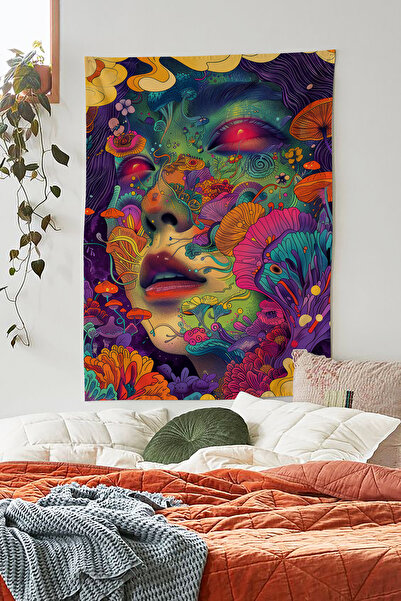 ALAMODECOR Tapet cu model de fată cu flori