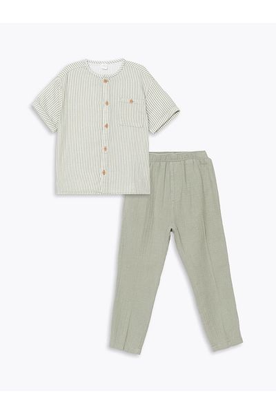 LC Waikiki New Season Judge Collar Striped Boy's Shirt and Pants 2-Piece - S57351Z1