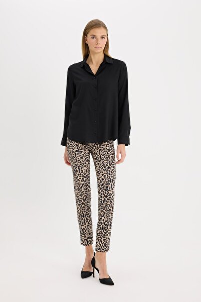 DeFacto Sigaret Saten Kumaş Pantolon Leopar Desenli Normal Bel Beli Lastikli Düz Paça J8741az25sp