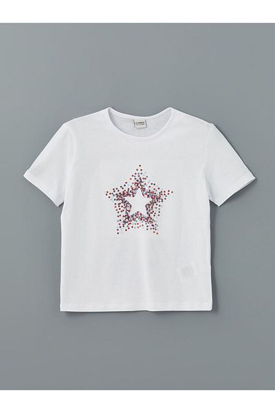 LC Waikiki New Season Crew Neck Sequined Κεντημένο Κοριτσίστικο T-Shirt - S5I802Z4