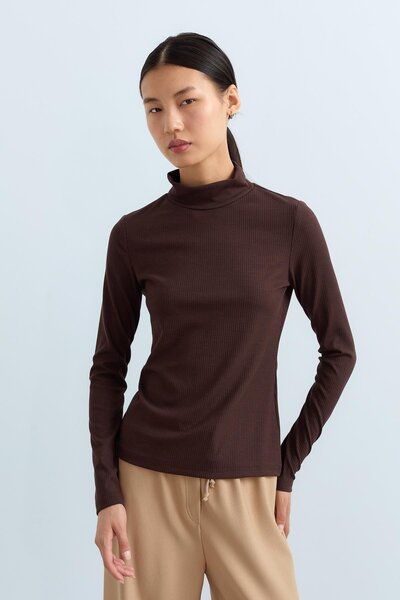 Nihan Yarım Balıkçı Bluz Kahve