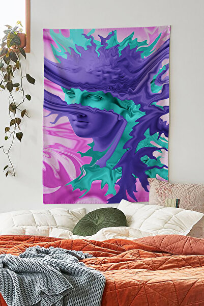 ALAMODECOR Лилав стенен декор с модел на скулптурна глава
