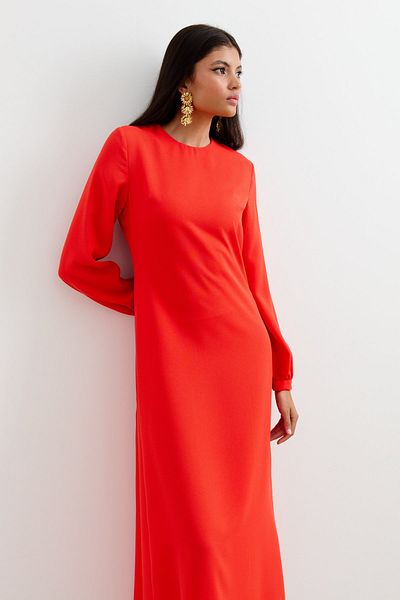 Nihan Crew Neck Dress Coral