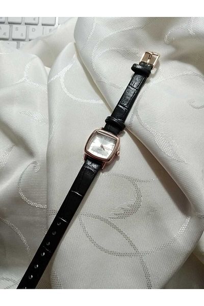 QUARTZ Snake Skin.. Black Color.. Minimal Oval Women's Watch ... Rose Case ..- 0034