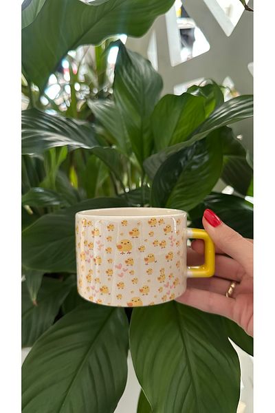 shop Chick Detailed Yellow Handle Mug-Cup Ceramic Mug
