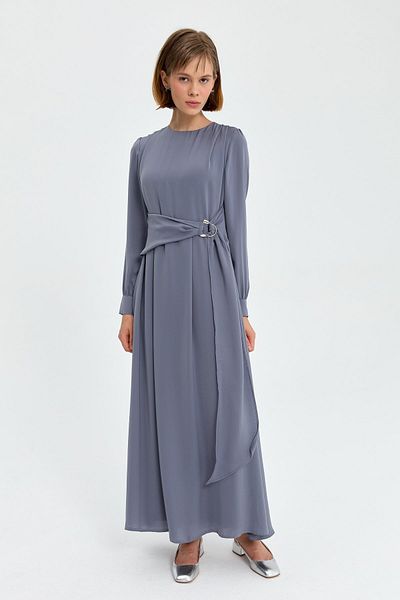 Nihan Gray Belt Detailed Dress