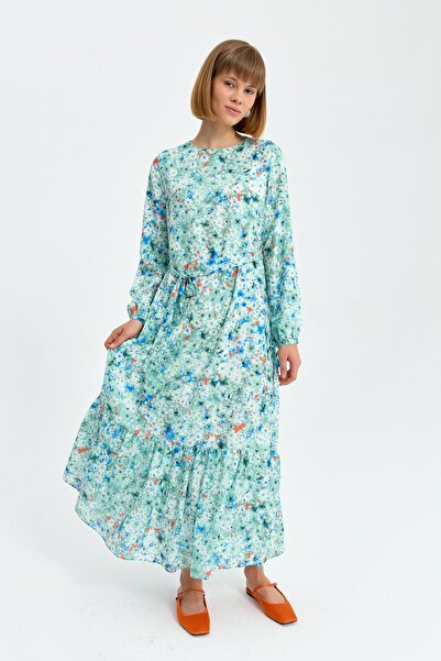 Nihan Kolları Bağlamalı Empirme Elbise Mint