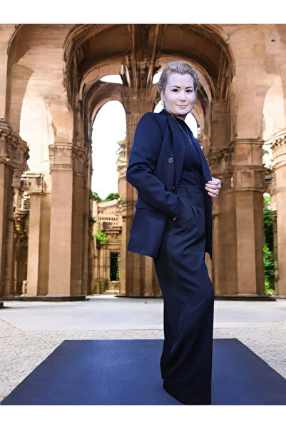 modayiğit Kadın siyah düğmeli ceket pantolon takım