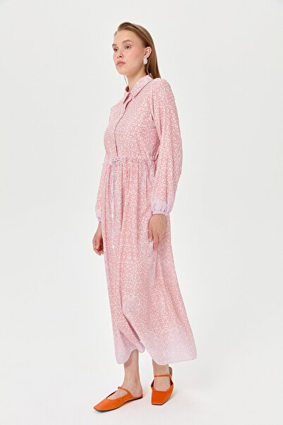 Nihan Beli Büzgülü Empirme Gömlek Yaka Elbise Oranj