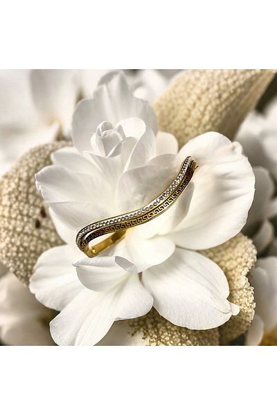 MR Gold Color Zircon Stone Steel Handcuff Bracelet
