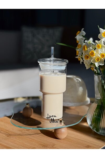 Luca Mia Origami Pipetli Cam Kapaklı Bardak 500 ml