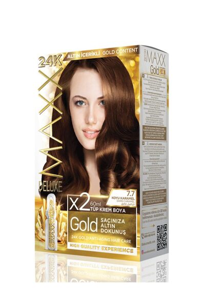 MAXX DELUXE Golden 7.7 Koyu Karamel 24k Altın Içerikli Saç Boyası