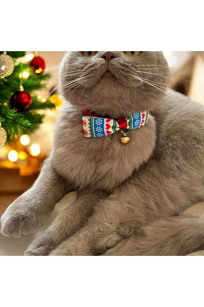 Melo New Year's New Year's Pattern Ribbon Cat and Small Breed Dog Collar