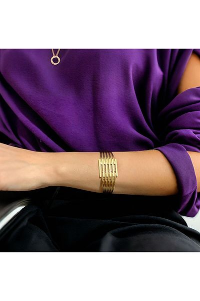 MR Steel 5-Piece Wide Glitter Rib Clamp Bracelet