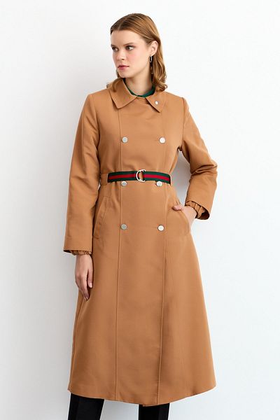 Nihan Belt Detailed Trench Coat Tan