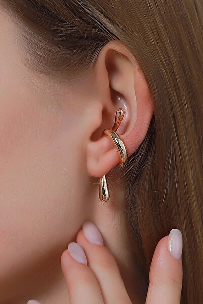 Glaren Kadın Altın Renk Tasarım Earcuff Kıkırdak Küpe