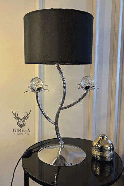 Genel Markalar Krom Metal Burgu Gövdeli Cam Toplu Çiçek Detaylı Siyah Şapkalı...