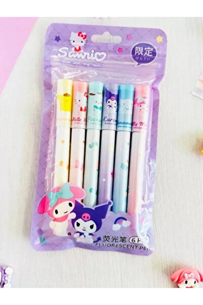 ÖZ OFİS Kuromi My Melody Cinnamoroll Hello Kıtty Sanrio 6'lı Fosforlu Kalem Seti