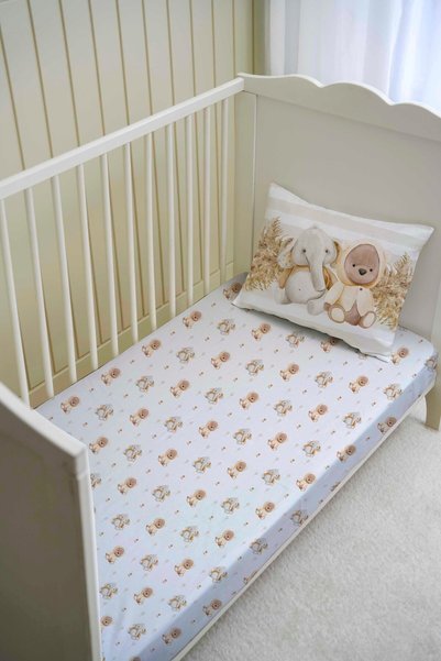 Pithy Single 100% Cotton Fitted Sheet Set (140x200)-Baby Bear