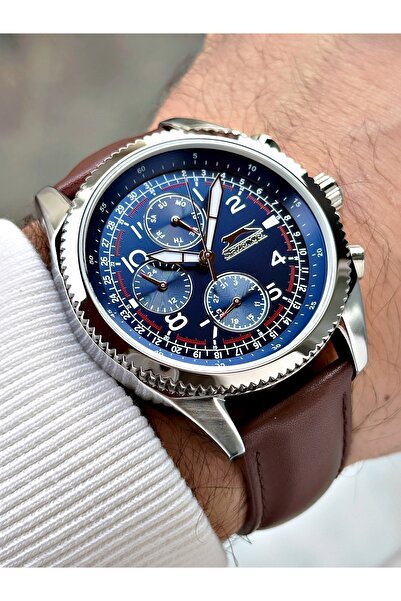 Slazenger ساعة يد رجالية من الجلد بتصميم خاص مقاومة للماء 5 ATM