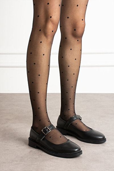 KAOF SHOES Kadın Siyah Balerin Babet Mary Jane Klasik Ayakkabı Loafer Makosen...