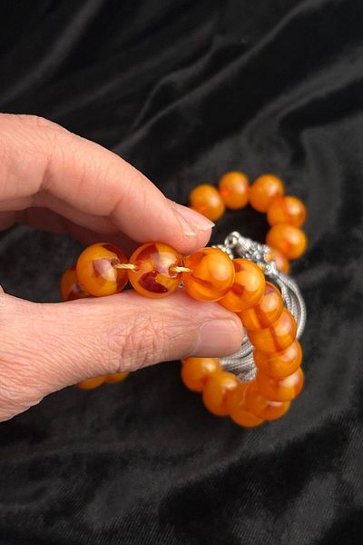 dergah tesbih Old Order Wind Rose Moire Hawk Network Series Clamping Amber Silver Design