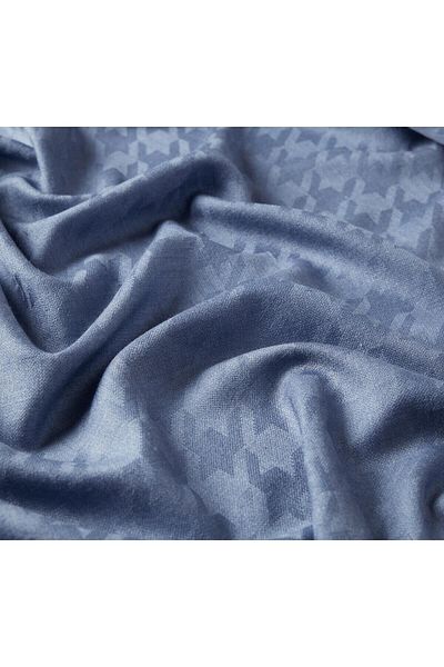 ipekevi Metallic Blue Houndstooth Patterned Wool Silk Shawl