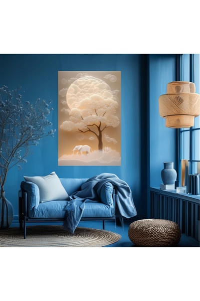 KanvasSepeti Decor de perete cu elefant alb abstract, pictură în ulei, textur...