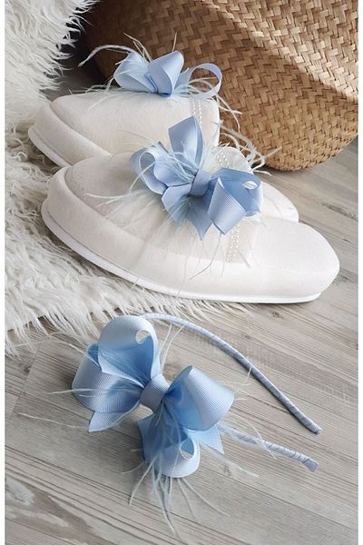 Rengarenk Minikler Blue Bow Hairy Mother Maternity Slippers Crown Maternity Set