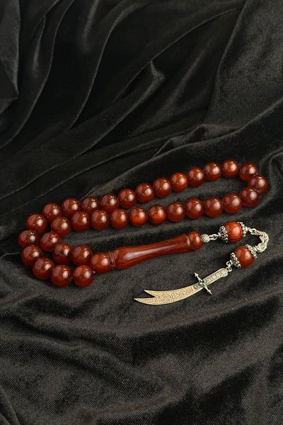 dergah tesbih Şahin Ağa Series Silver Gulfikar Design Clamping Amber Rosary