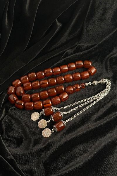 dergah tesbih Old Order Wind Rose Moire Hawk Network Series Clamping Amber Silver Design