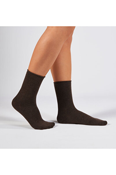 Forwena 2'li Paket Bambu Kahverengi Lastiksiz Dikişsiz Kadın Soket Çorap