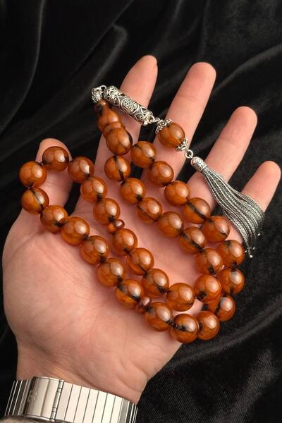 dergah tesbih Wind Rose Moire Hawk Network Series - Clamping Amber Silver Cevşen Design