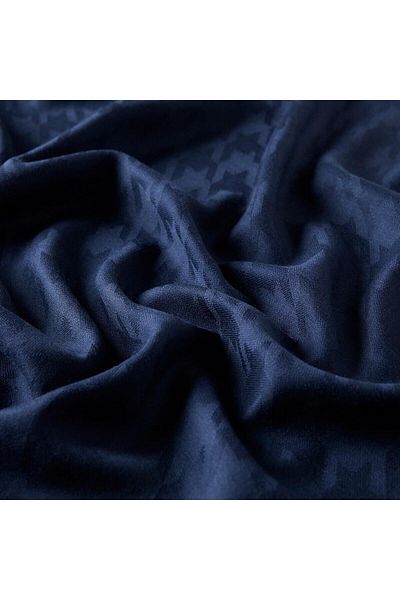 ipekevi Navy Blue Houndstooth Patterned Wool Silk Shawl