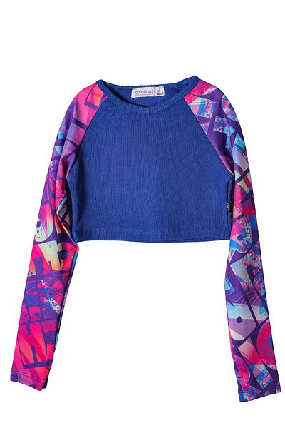 Colorinas Tori Flower Patterned Long Sleeve Girl's Crop Sweatshirt