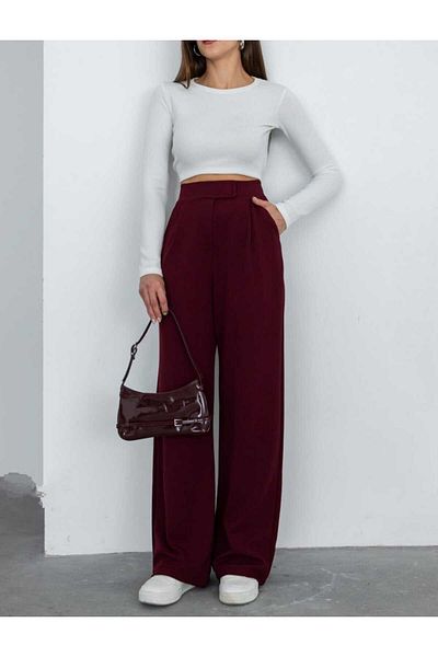 NEVEGE BUTİK Țesătură tricotată de damă Full Lycra Talie Velcro Palazzo-bordoo