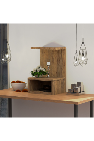 Mahmayi Wooden Small Mandir, Temple with Single Open Shelf-Vintage Santa Fe Oak