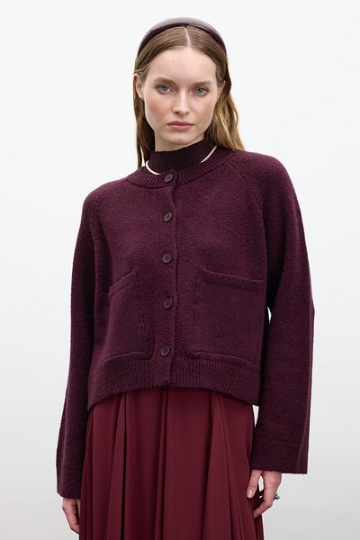 Manuka Pflaumenfarbene, einfarbige Strickjacke mit Knöpfen