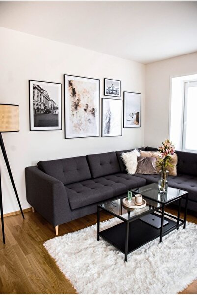 AVİBO HOME Viola Orta Sehpa Siyah Ahşap Füme Cam