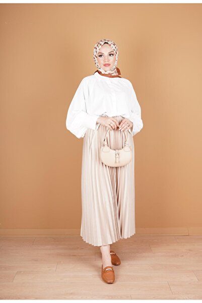 VıoShıne Kadın Beli Lastikli Piliseli Saten Etek