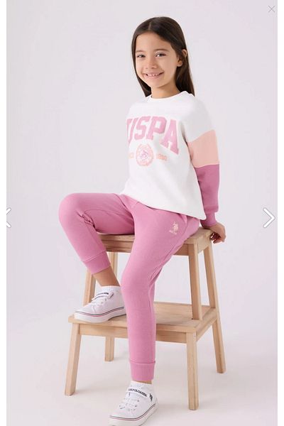 U.S. Polo Assn. Girl's Licensed, Uspa, Cream-Pink, Raised Tracksuit Set