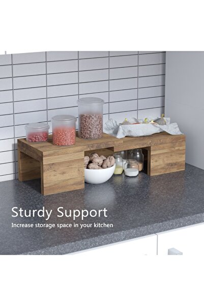 Mahmayi Wooden Storage Rack Kitchen Shelf Organiser, Spice Racks-Dark Hunton Oak