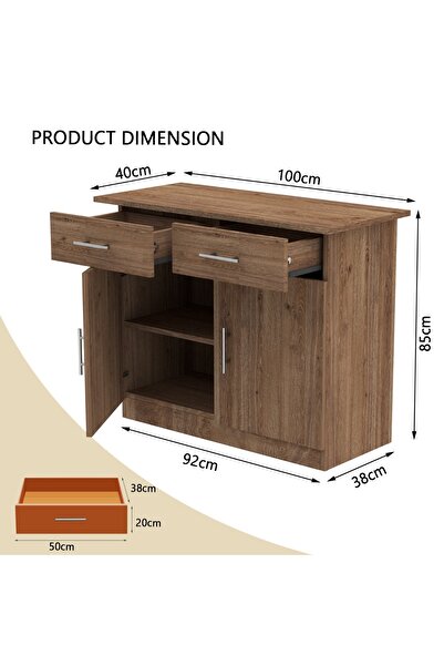 Mahmayi Medium Height Cabinet with 2 Drawers and 2 Door Storage-Truffle Davos Oak
