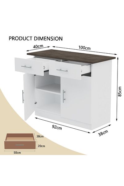Mahmayi Medium Height Cabinet with 2 Drawers and 2 Door Storage-Dark Grey Chicago Concrete and White