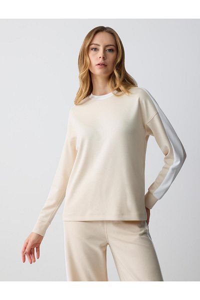 Jimmy Key Light Beige Crew Neck Long Sleeve Knitted Modal Sweatshirt